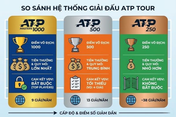 Hệ thống các giải ATP: ATP 1000, 500, 250 khác nhau thế nào?