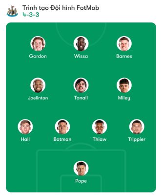 Đội hình ra sân dự kiến - Newcastle United (Sơ đồ 4-3-3)