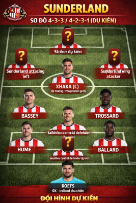 Sunderland – Sơ đồ 4-3-3 / 4-2-3-1 (dự kiến)