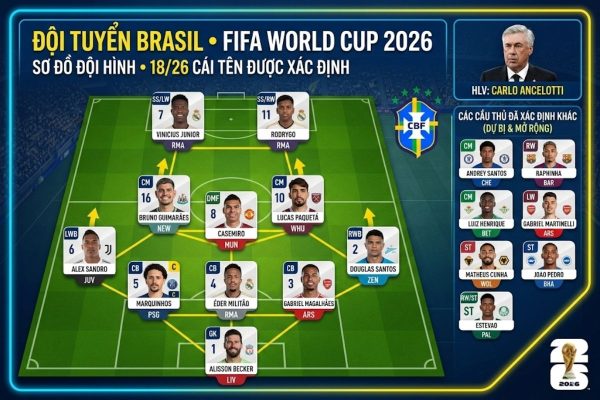 Đội hình dự kiến của Brazil tại World Cup 2026